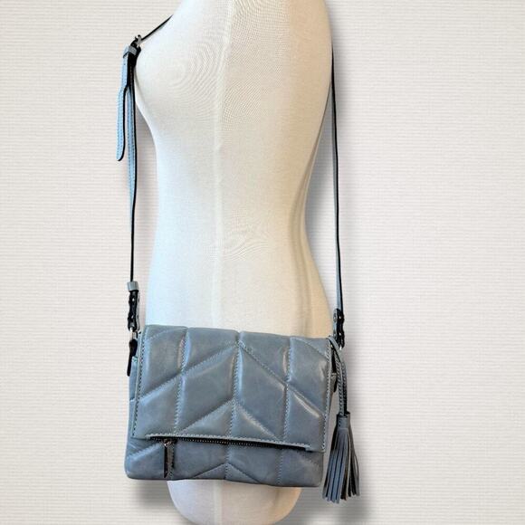 Patricia Nash Leather Oil Waxed Corfu Crossbody Shoulder Bag Quilted Blue Gray - Picture 1 of 13